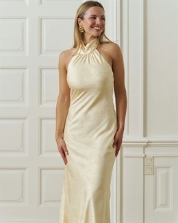 Fiona Pattern Satin Dress - Light Yellow
